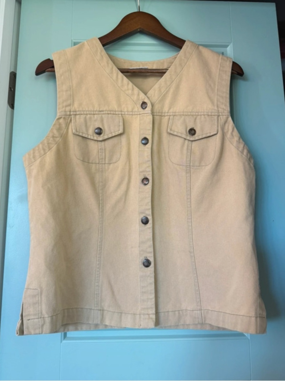 Vermont Country Store Green Mountain Mercantile Canvas Utility Vest Tan Size L